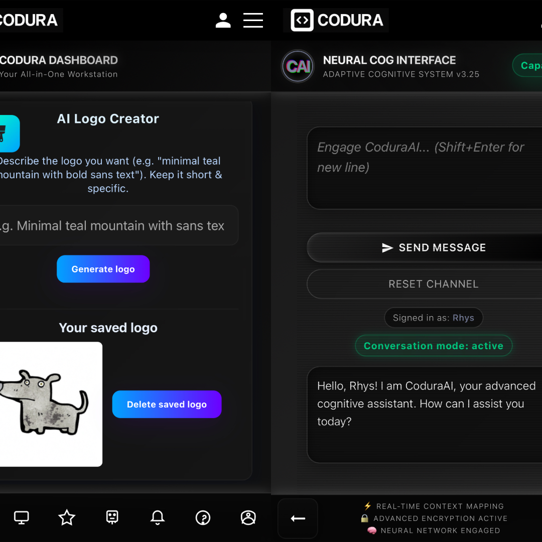 Dashboard interface on tablet